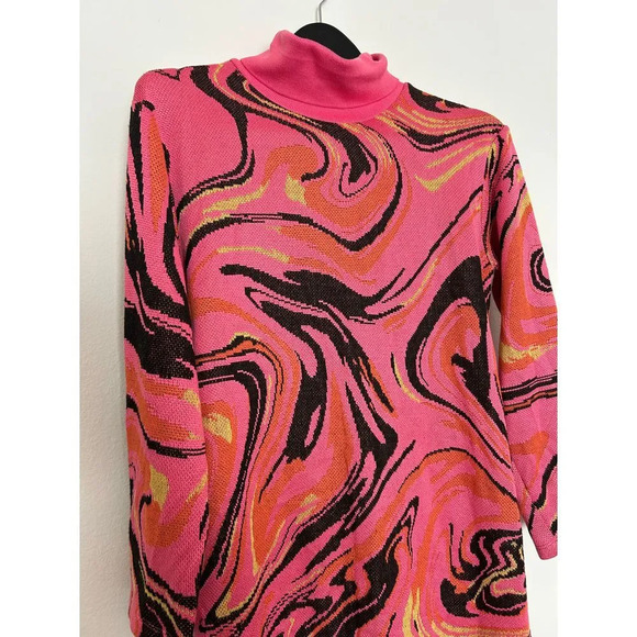 House of Harlow Pink Swirl Pattern Turtleneck Long Dress Retro Abstract Print M - Picture 5 of 5
